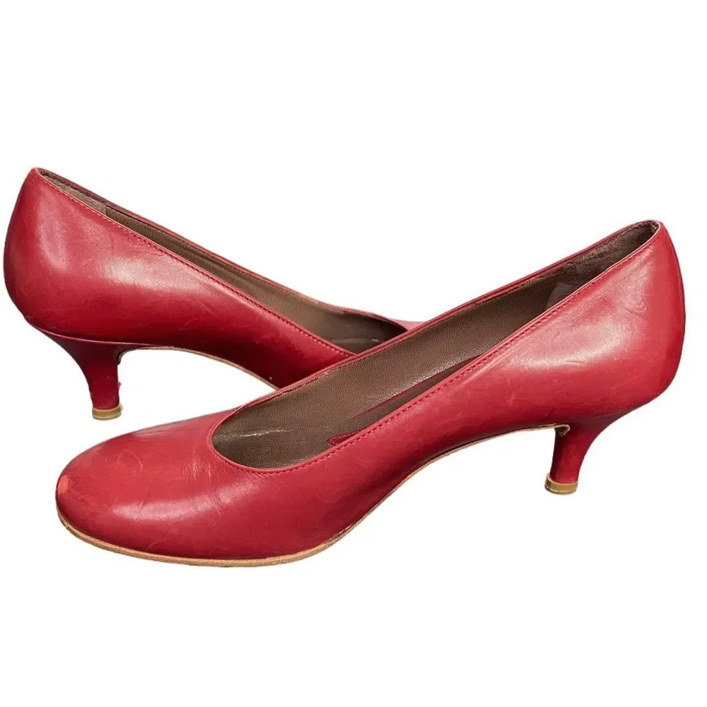 Vintage Marni Red Leather Kitten Heels - Size 5